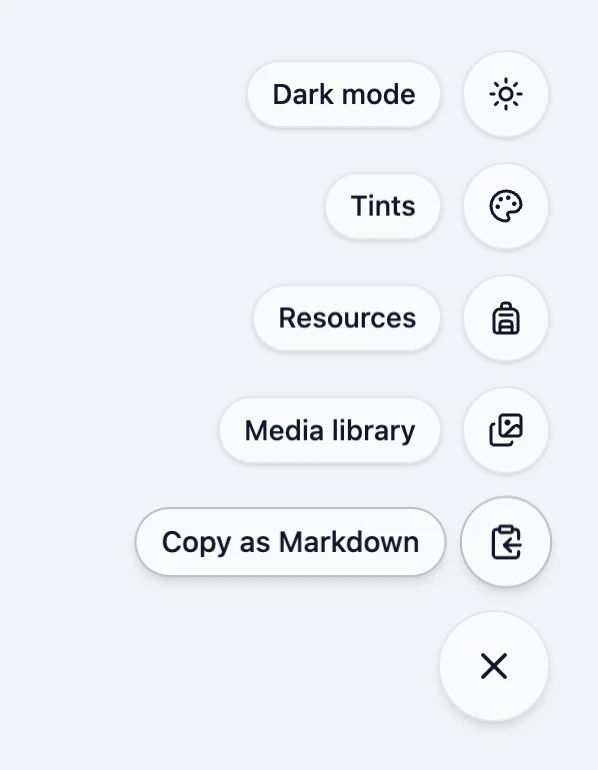 The Slate lesson editor quick-actions button expanded, showing the Copy as Markdown option.