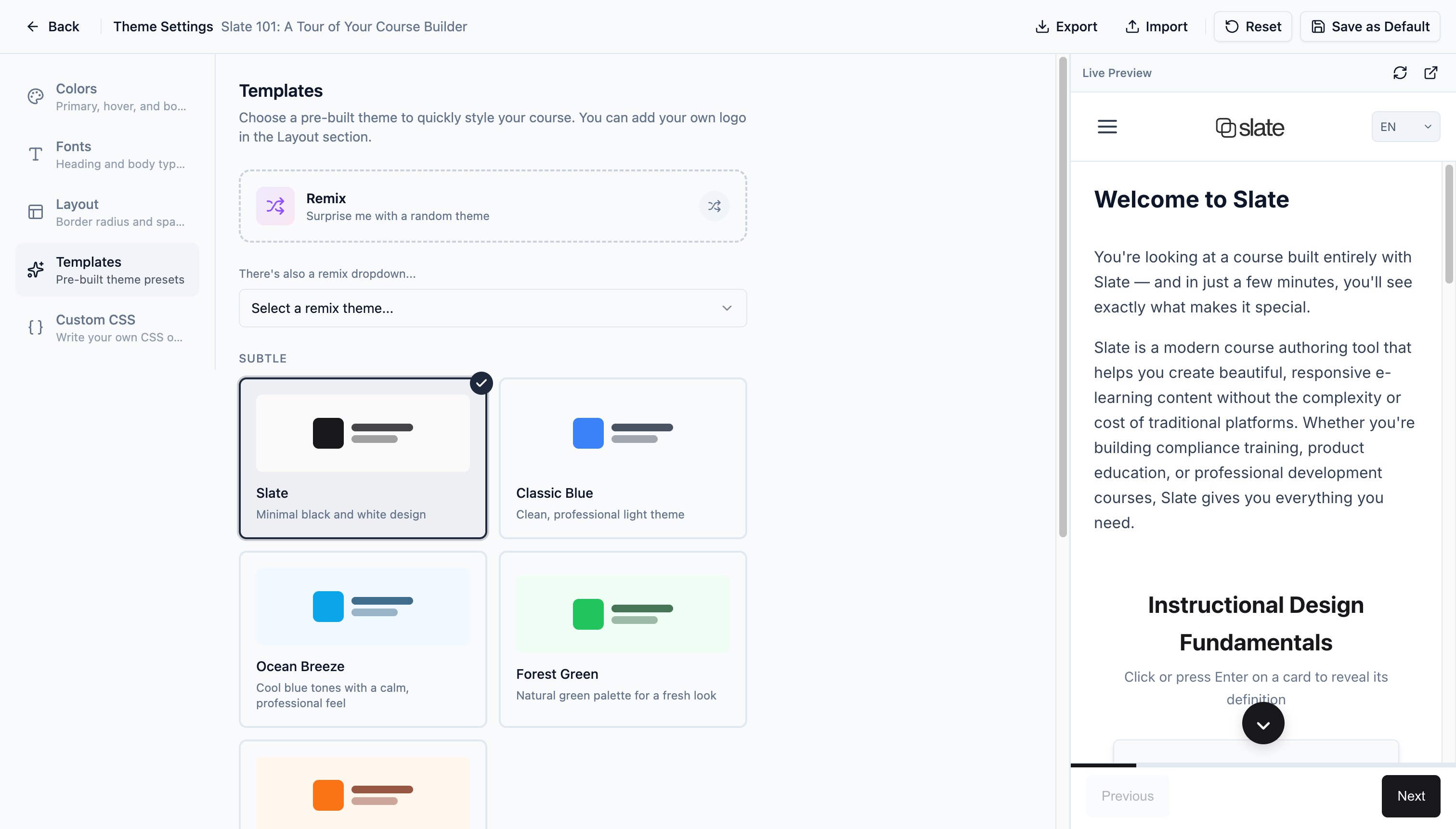 Course theming options