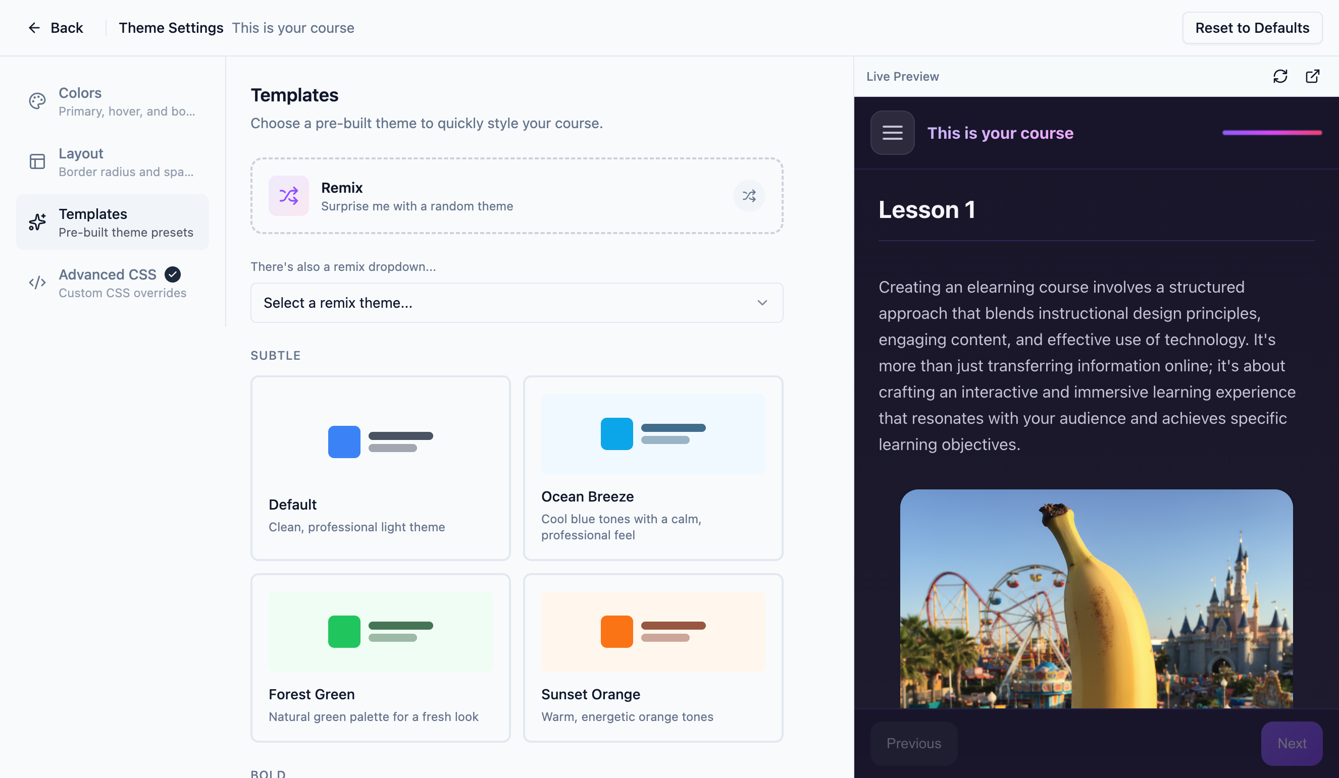 Course theming options