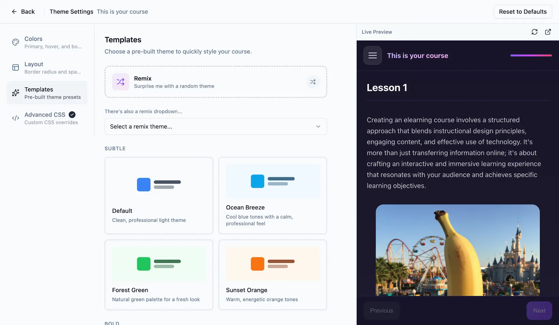 Course theming options