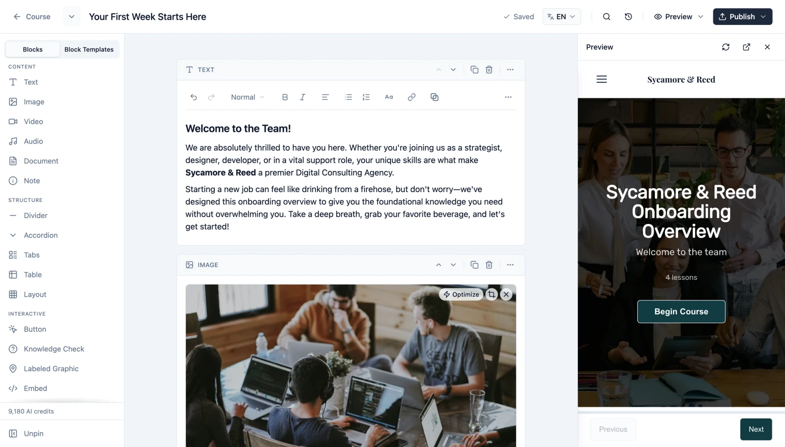 Lesson editor interface