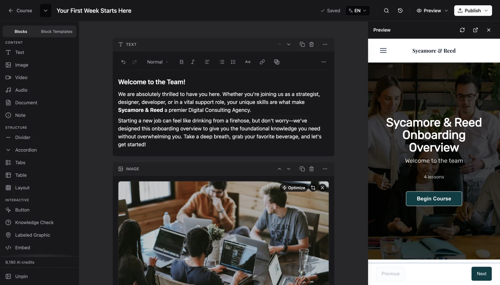 Lesson editor — dark mode