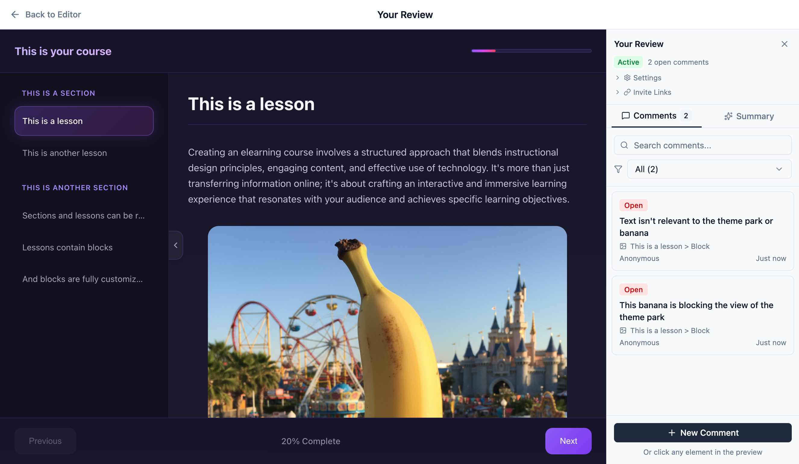 Review tool with comments and feedback