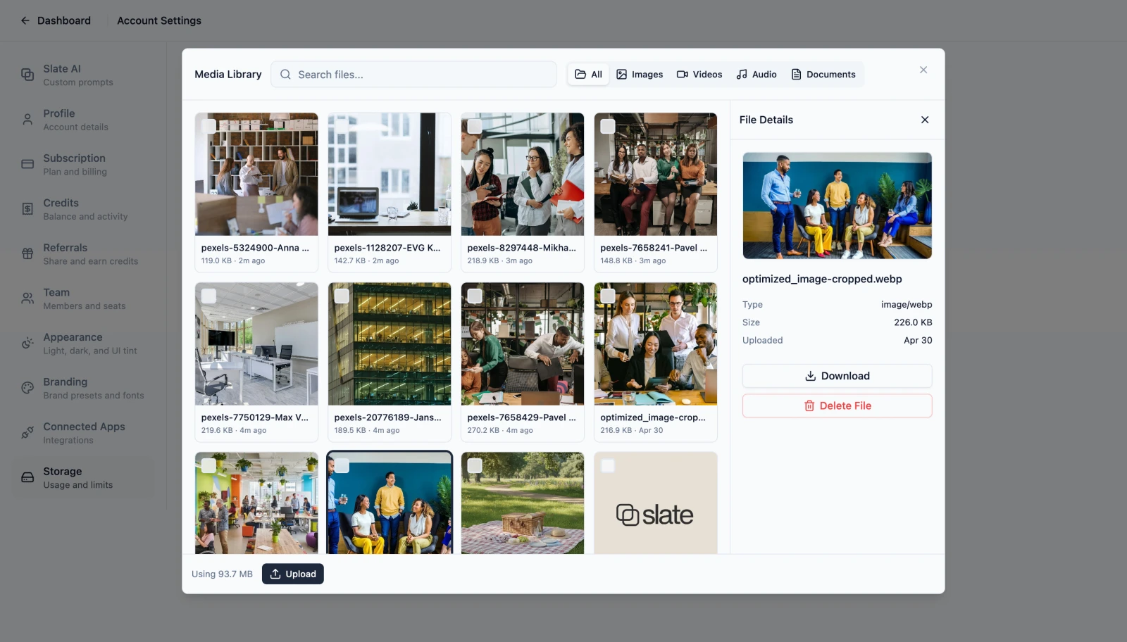 Stock media browser with Pexels, Unsplash, and Pixabay
