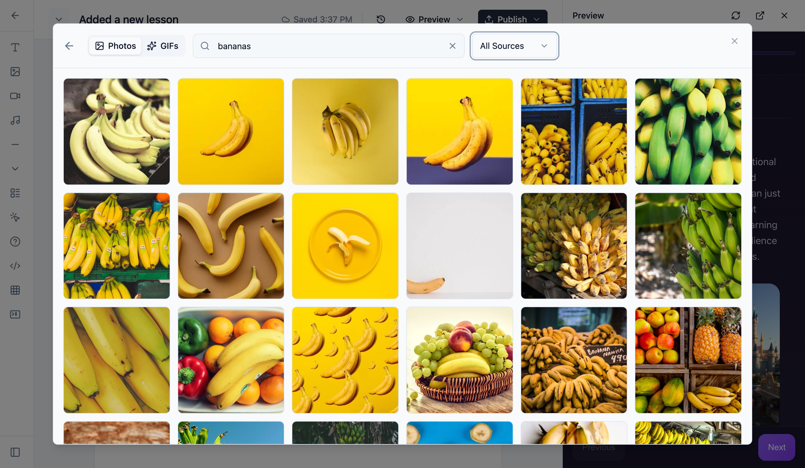 Stock media browser with Pexels, Unsplash, and Tenor