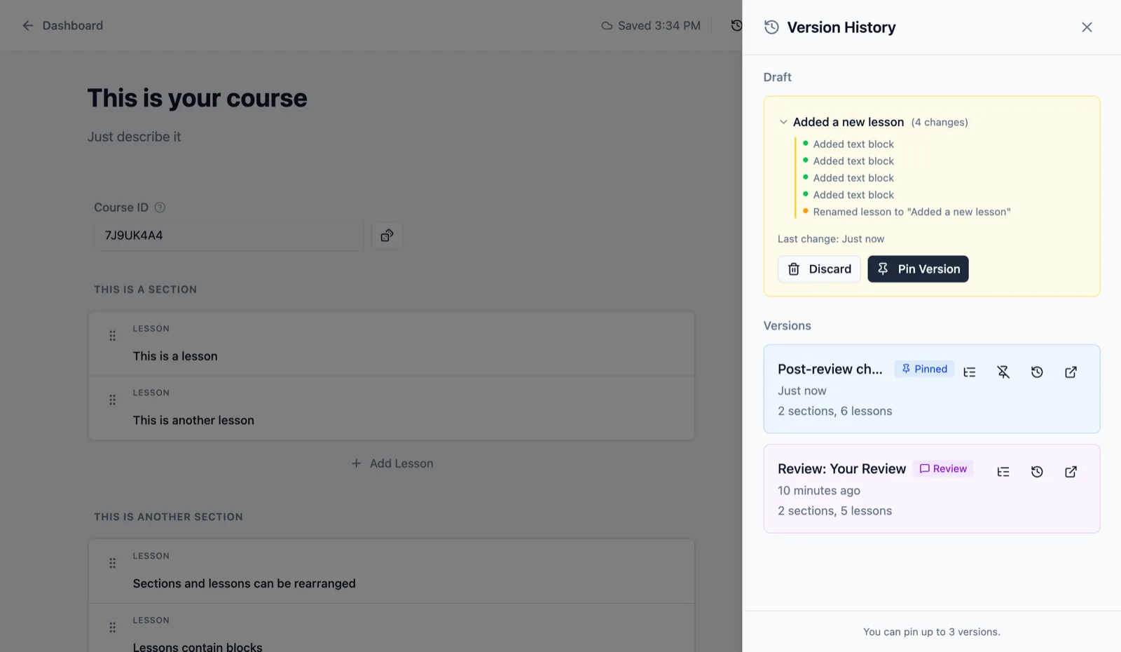 Version control with history and restore